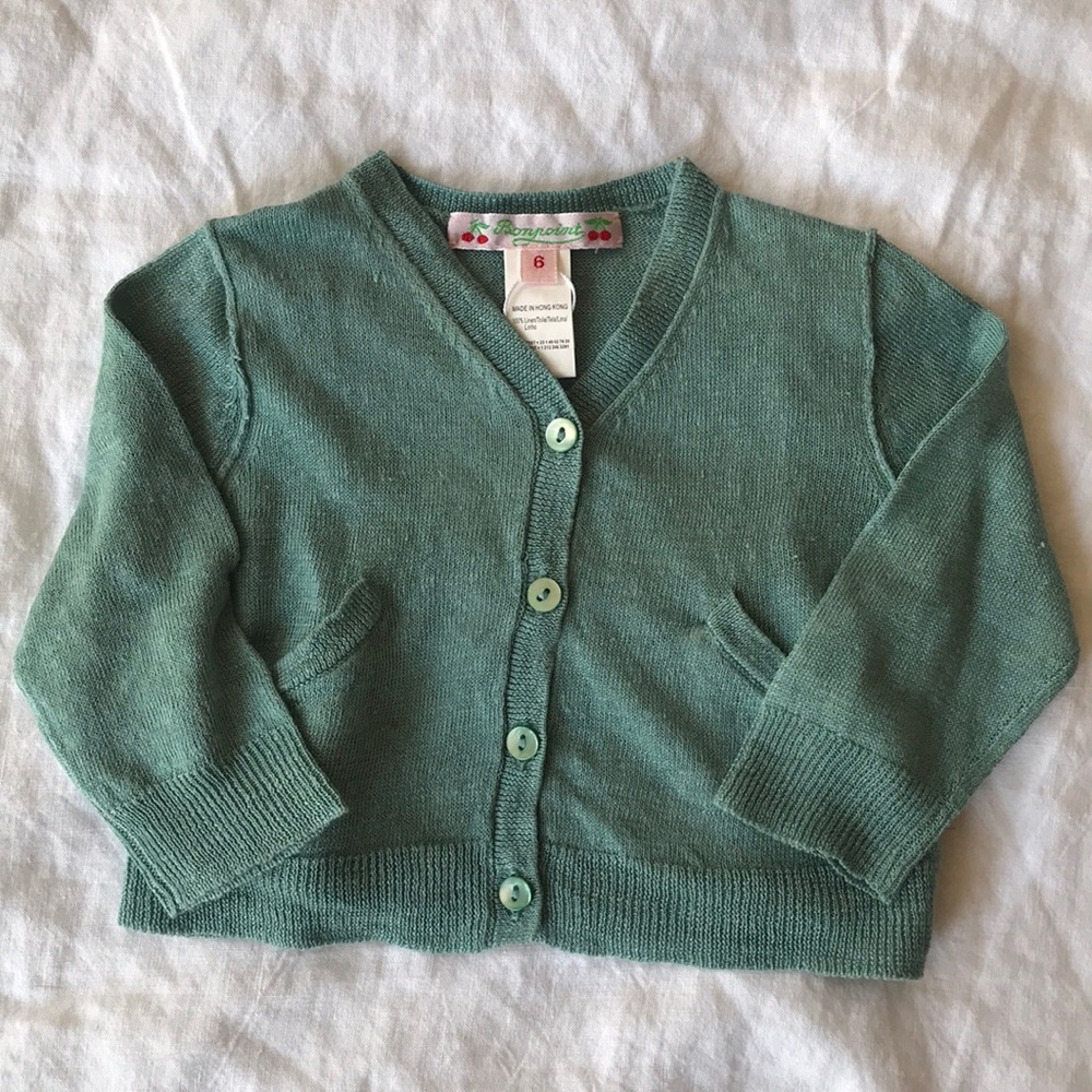 Bonpoint Linen Cardigan Turquoise 6m